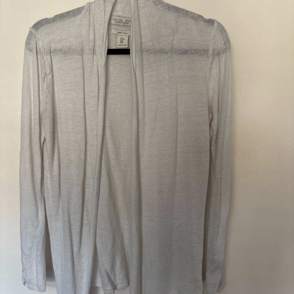Rachel Zoe Sheer Open Linen Cardigan in Light Gray